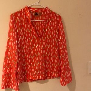 TORY BURCH metallic leafs blouse